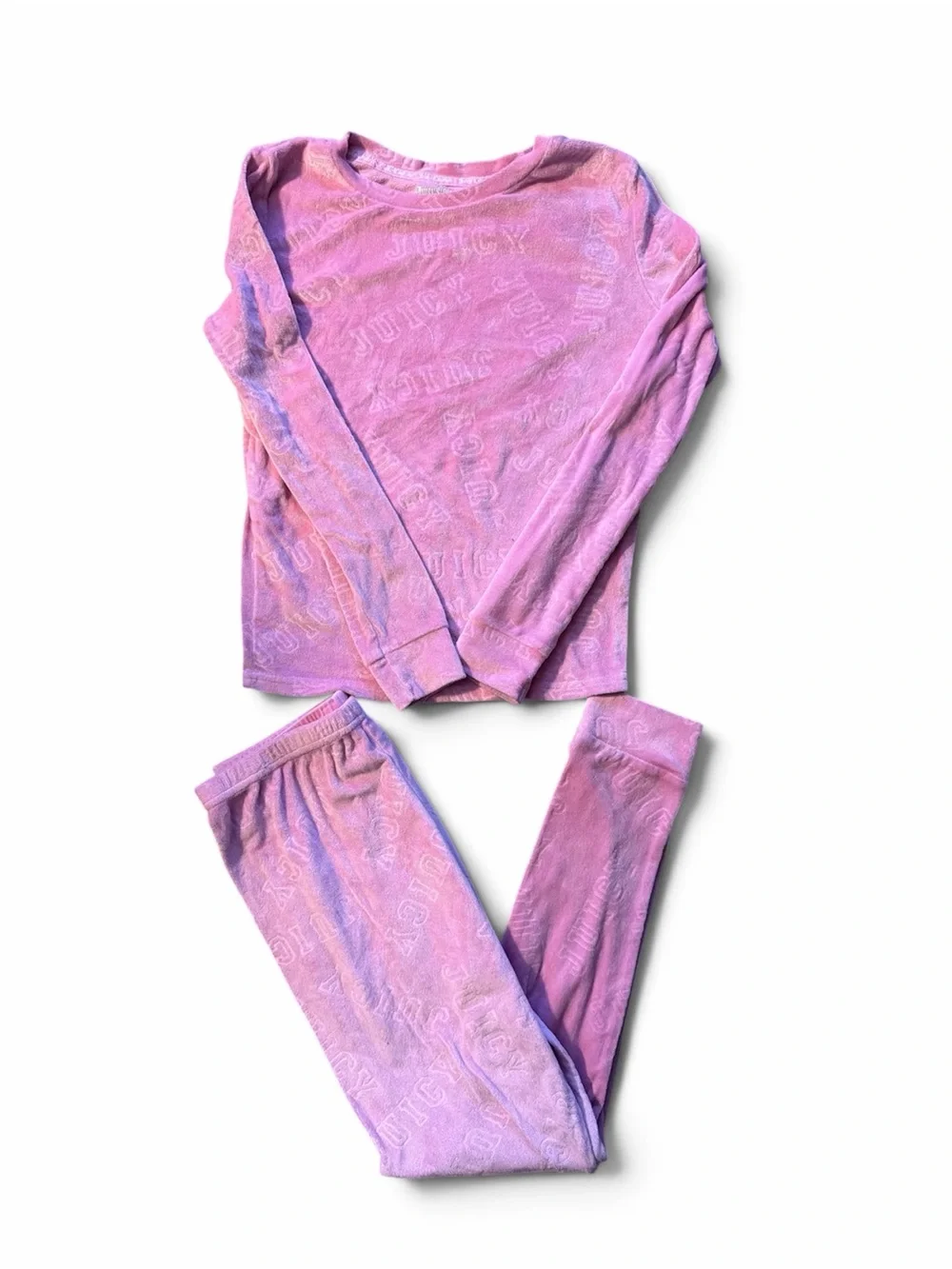 Juicy Couture Girls' Embossed Pink Logo Velour Pajama Set Size 12